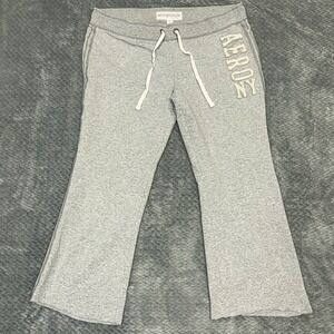 Aeropostale Womens Large Sweatpants Cutoff Gray Aero NY Graphic Capri Joggers
